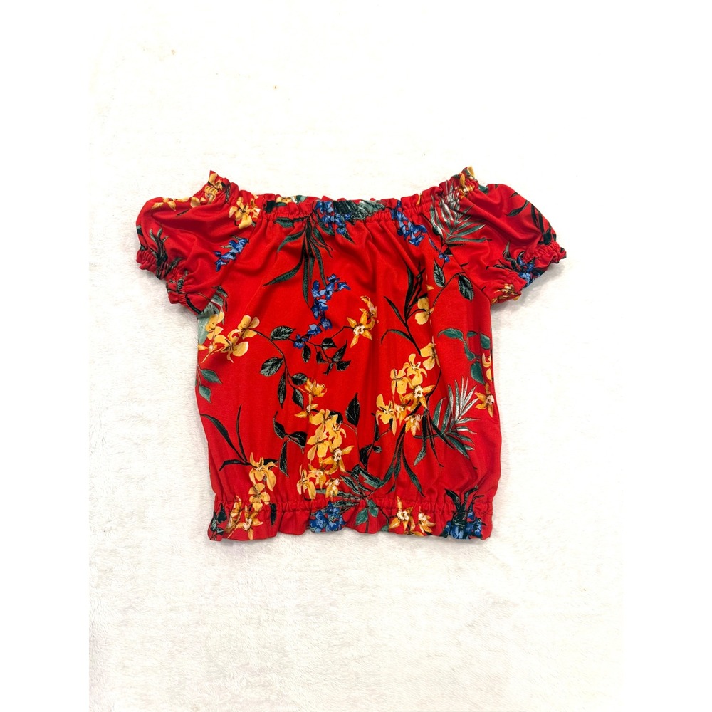 Beautees Girls Red Floral Off The Shoulder Smocked Top Size 8 Tropical Blouse